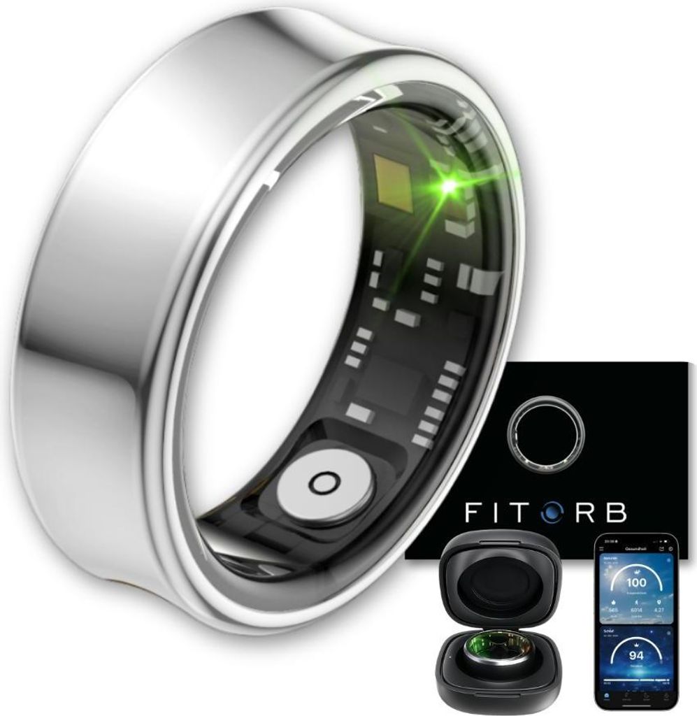 Fitorb Smart Ring Pro - Neptun Silber Gr. 6. Fitness- & Gesundheitsring, Schlaf- & Aktivitätstracking. Temperatur, Stress, Schritte
