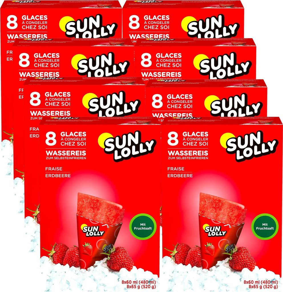 Sunquick sun lolly Wassereis Erdbeere mit Fruchtsaft 8 x 60ml (12er Karton Pack)