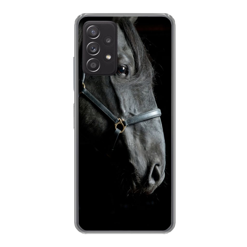 MuchoWow Handyhülle Schutzhülle Hülle für Samsung galaxy a73 Pferd - Leicht - Schwarz Silikon Softcase Handy Hülle - Handyhülle
