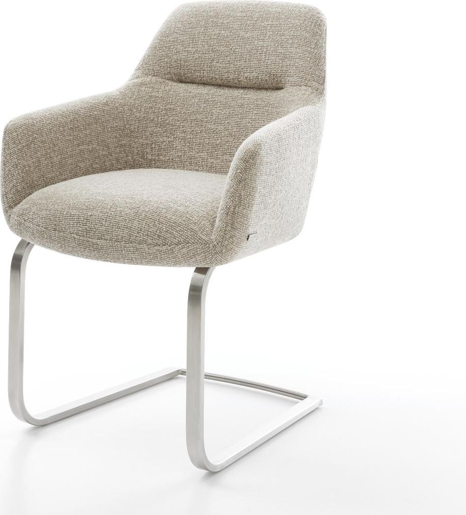 DELIFE Freischwinger Pejo-Flex Webstoff Soft Beige Freischwinger flach Edelstahl Taschenfederkern