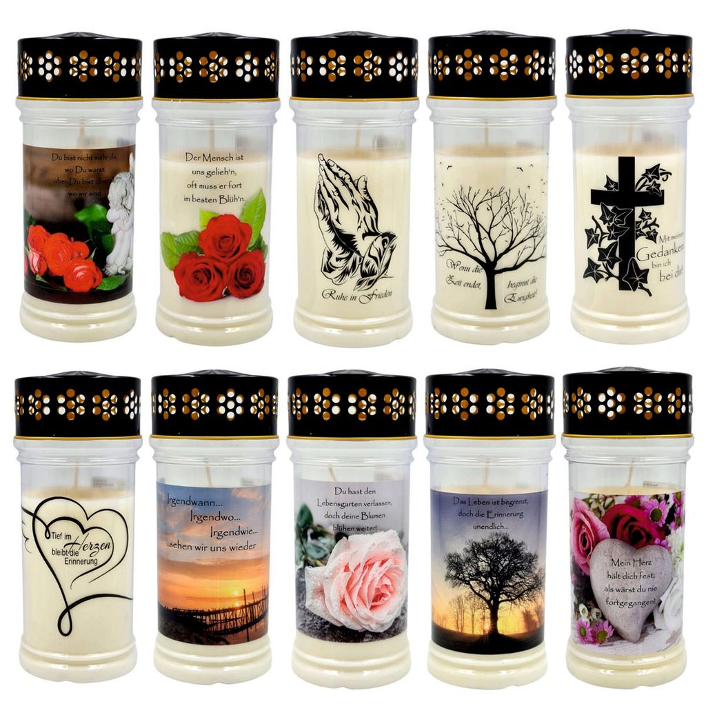 10er Set Premium - Grabkerzen – 4 Tage Brenndauer, mit 10 Produktbild 