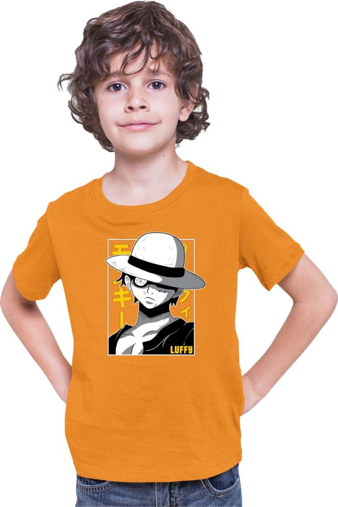 Kinder T-Shirt Japan Anime Manga One Manga Piece Anime Luffy 01 Strawhat, 9-11 Jahr - 140 / Orange