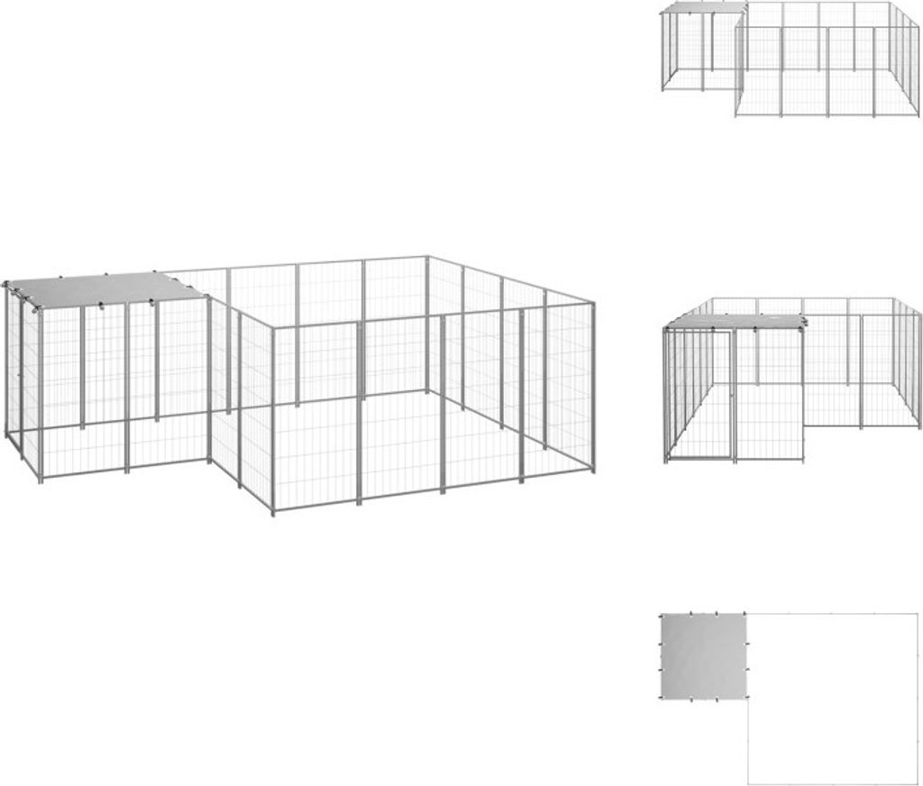 vidaXL Hundezwinger Silbern 6,05 m² Stahl - Hundezwinger & -ausläufe