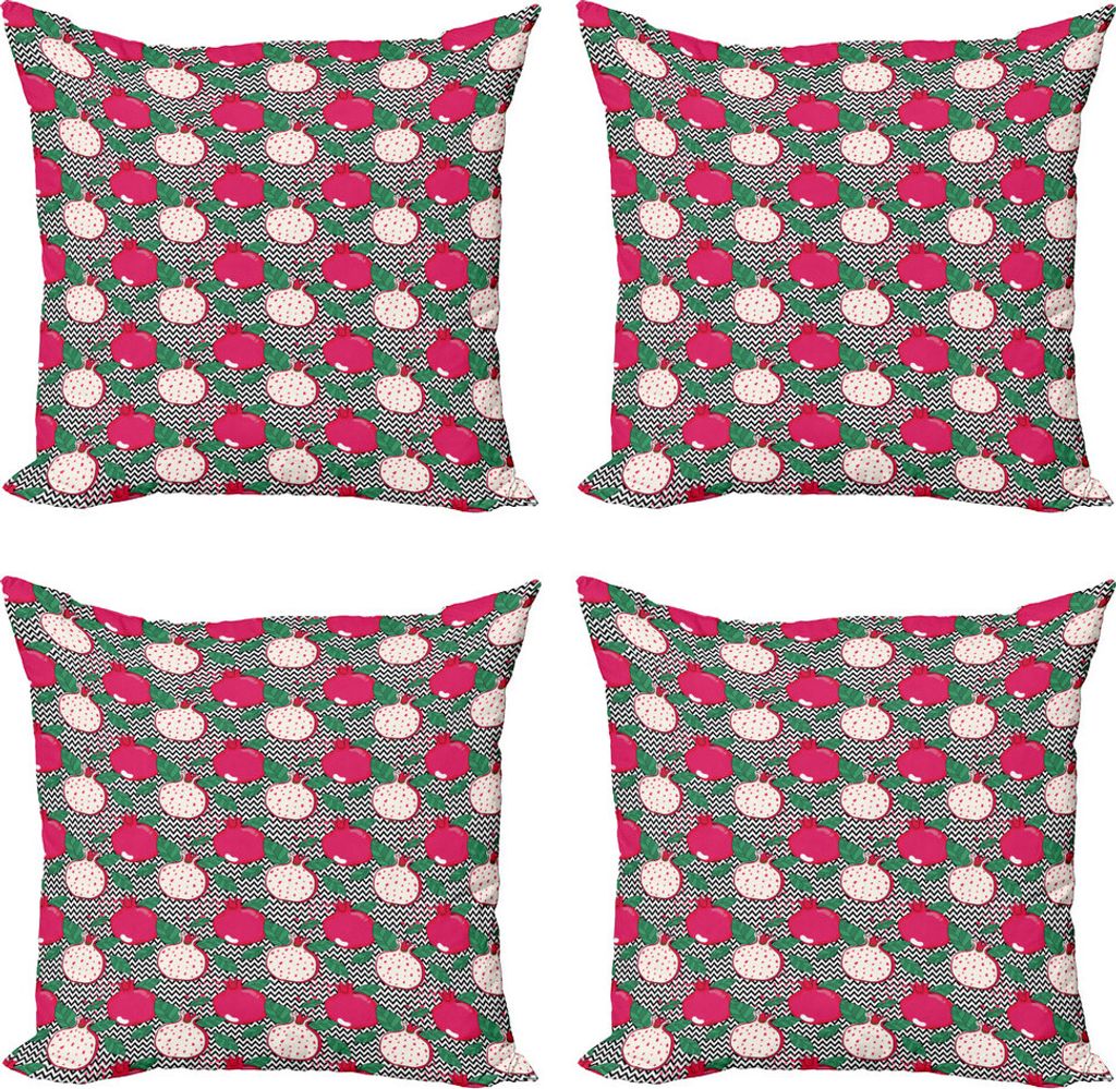 ABAKUHAUS skandinavisch Kissenbezug Set (4 Stück), Granatapfel Zigzags, Moderner Doppelseitiger Digitaldruck, 50 cm x 50 cm, Mehrfarbig
