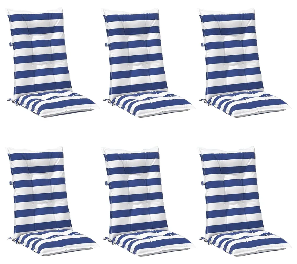 vidaXL Lot de 6 Coussins d'Extérieur Bleu et Blanc 120x50x7 cm en Tissu