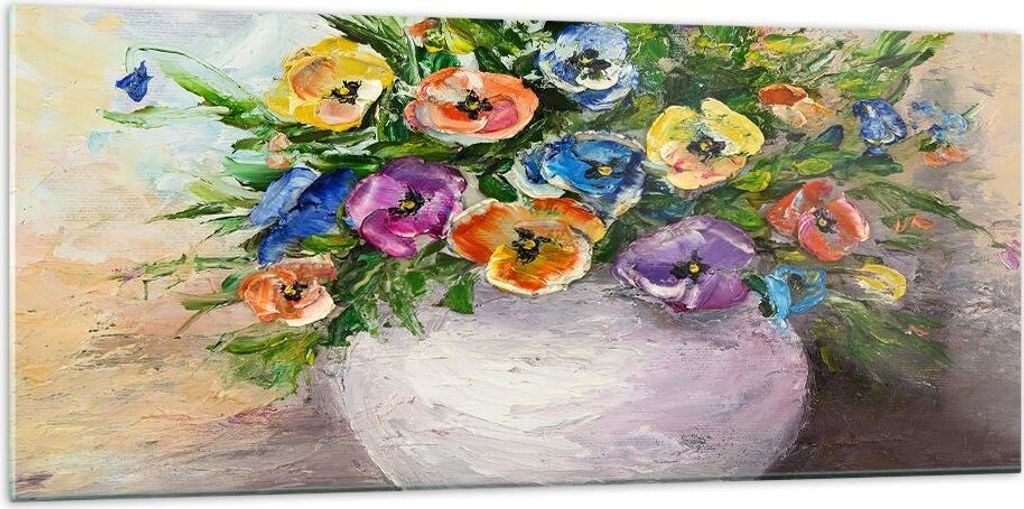 Bilder auf glas - Blumen Blumenstrauß Vase bunt - 120x50cm Produktbild 