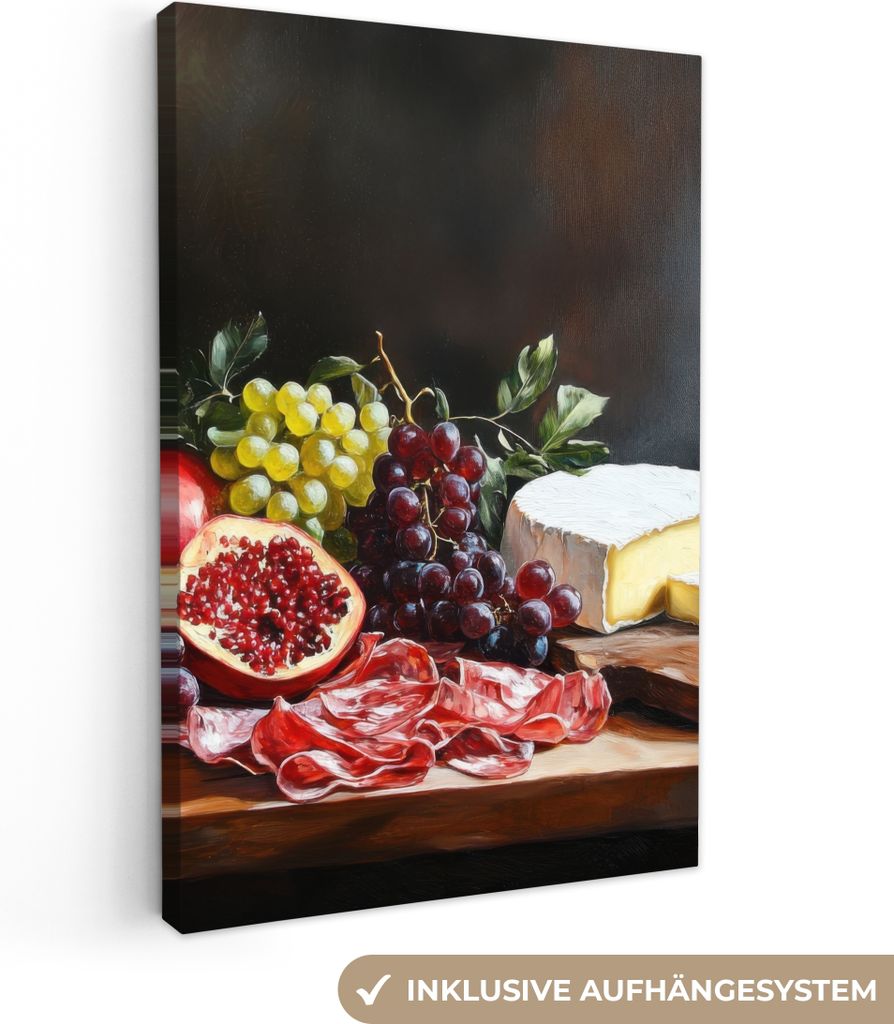 Wanddeko 60x90 cm - Stilleben - Obstteller, Leinwand Bilder Wohnzimmer