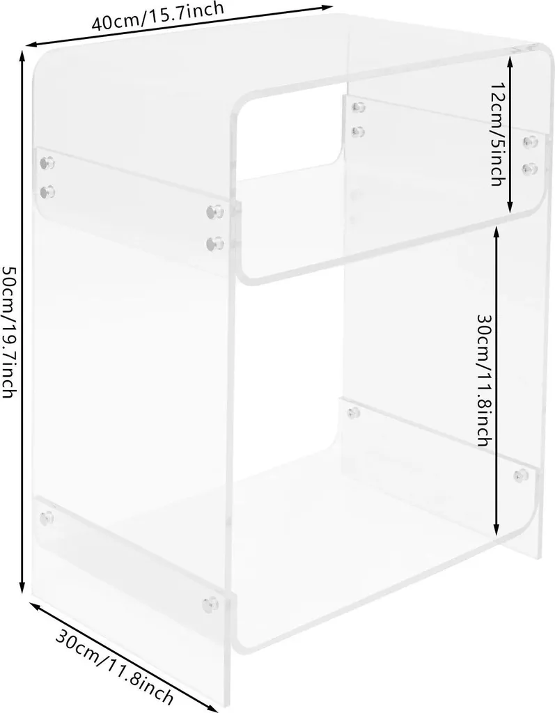 Petite table basse transparente pour petit salon - Rangement 3 étages - 7