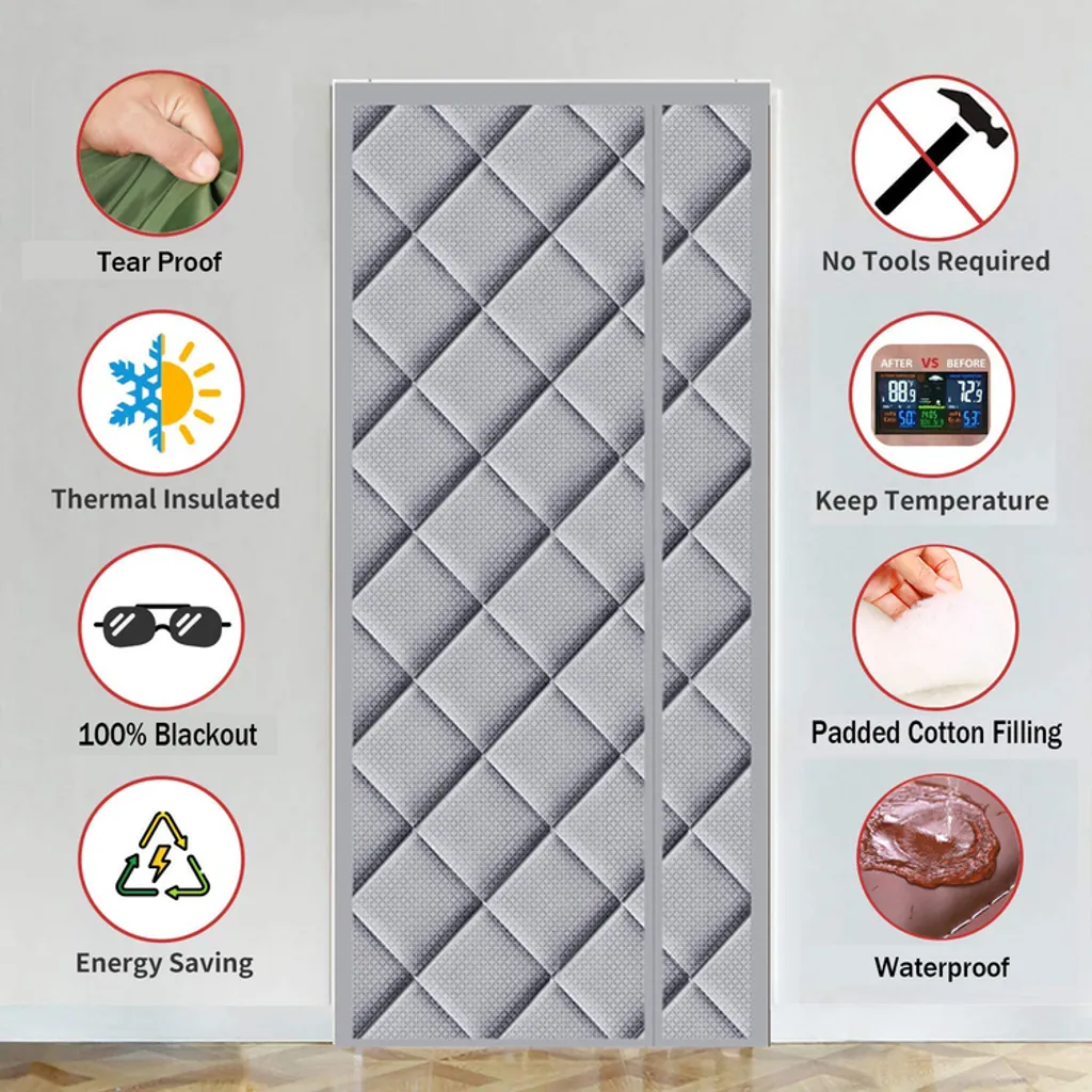 Tenda Termica Porta 100x210cm Grigio: Isolamento Magnetico e Antivento