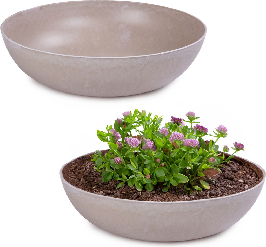 Pflanzschalen für draussen Dekoschalen rund sand beige 2x 30 cm