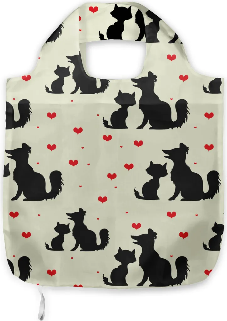 ABAKUHAUS Borsa a tracolla in tessuto rossa e nera, cane gatto animale domestico amore, pratica borsa per lo shopping di tutti i giorni, beige rosso nero