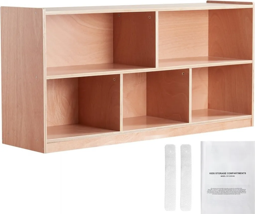 Étagère mobile de rangement cubique à 5 compartiments en bois naturel