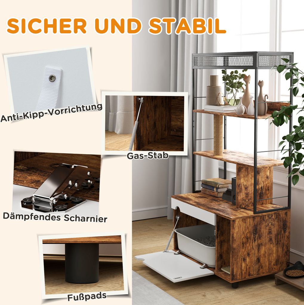 PawHut 2-in-1 Katzenklo Schrank, Katzenklo mit Produktbild 6