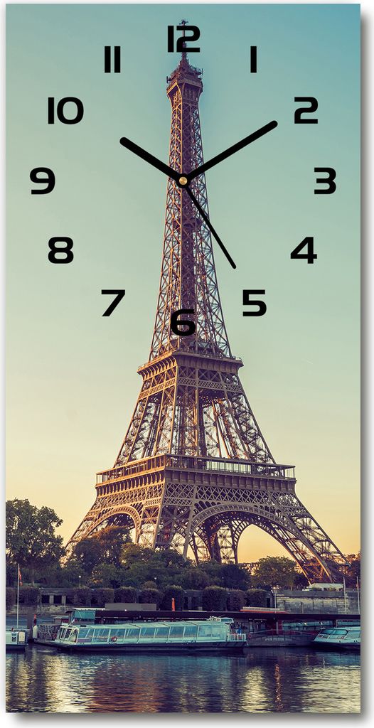 Wanduhr aus Glas – 30x60 cm - Glasbild - Glasuhr - Gehärtetes Glas -Eiffelturm Paris