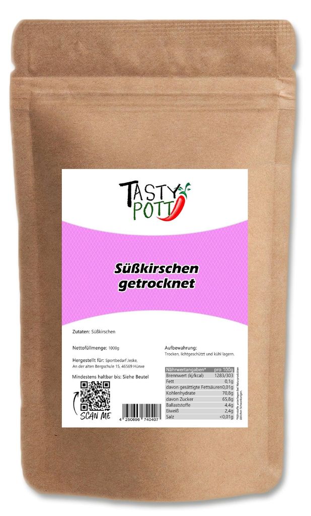 Tasty Pott Süßkirschen getrocknet, ohne Stein - im Beutel - Produktbild 
