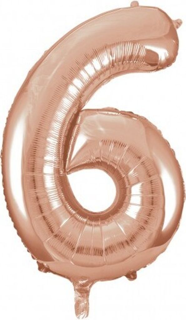 Unique Folienballon Zahl 6 Roségold ca. 86 cm, Helium geeignet