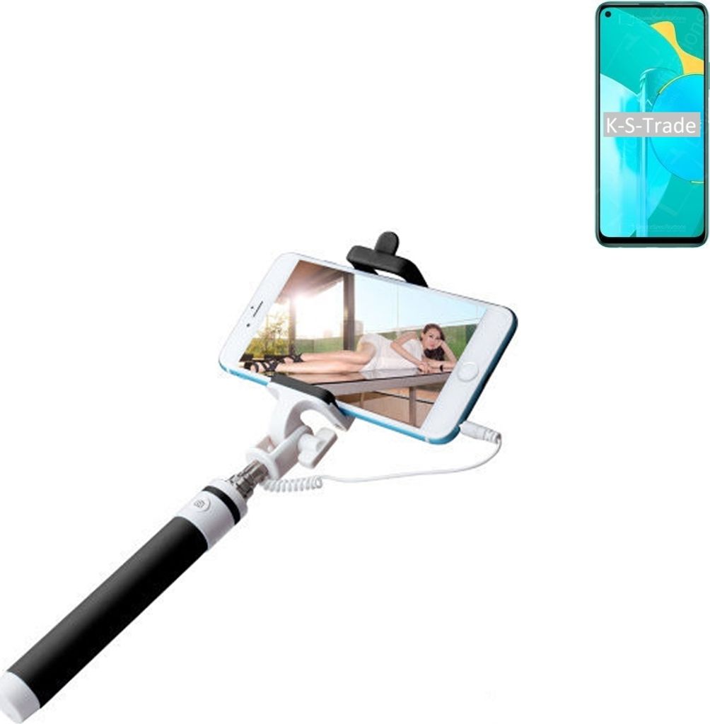 K-S-Trade Selfie Stick kompatibel mit Huawei Honor 30S Selfiestick kabelgebunden Monopod mit Kabel Stab Stange Selfportrait Handheldstick schwarz 1x