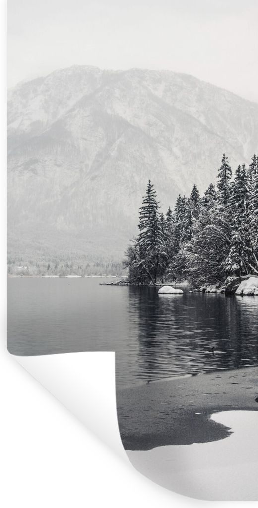 MuchoWow Wandtattoo Wandsticker Wandaufkleber Wasser - Winter - Natur - Kiefernbaum 20x40 cm Selbstklebend und Repositionierbar - Selbstklebend -...