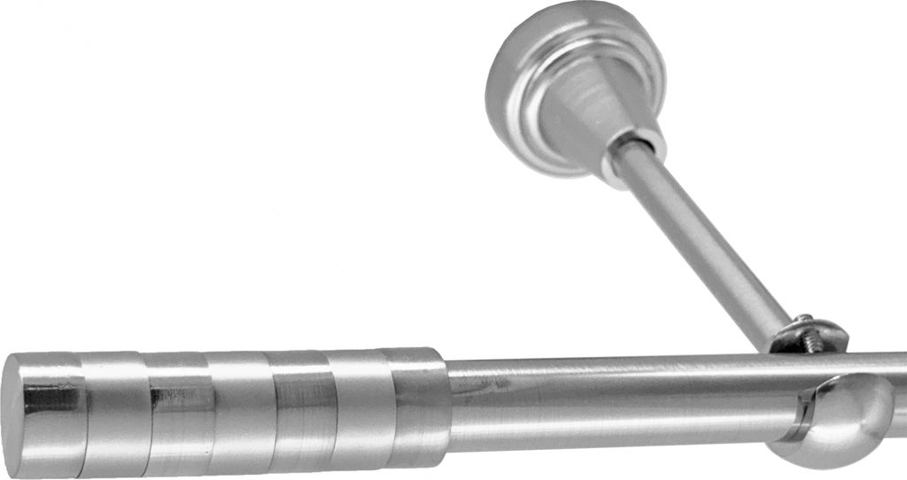 Gardinenstange Edelstahl Look, Metall, Durchmesser 16mm, Wandträger H14, 1-läufig, Länge 140, Endkappe E12