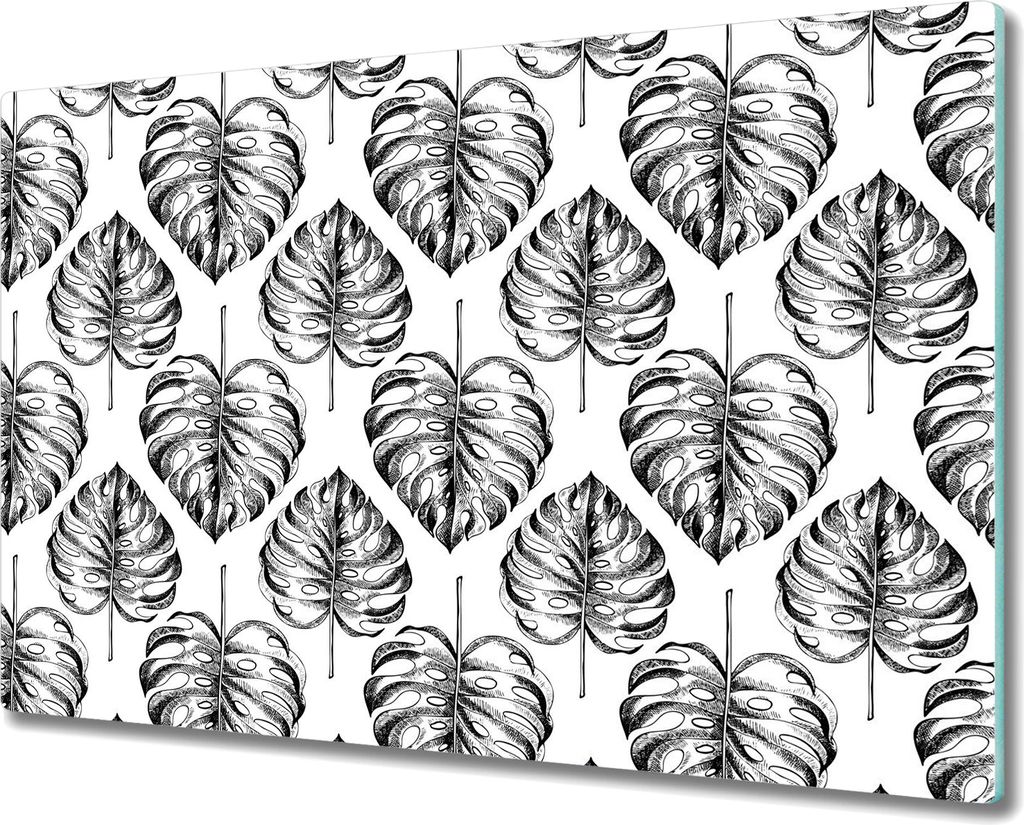 Glas-Herdabdeckplatte Glaskeramikkochfeld-Abdeckung Spritzschutz - 80x52 cm - Graue Fensterblätter