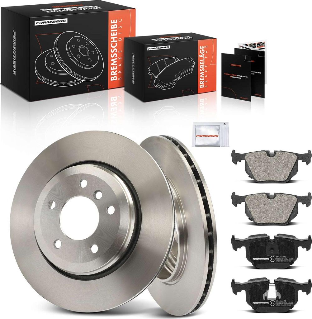 Frankberg 2x Bremsscheiben 4x Bremsbeläge Hinterachse für BMW 3er E46 3er Cabriolet 3er Coupe 3er Touring 2.9L 3.0L