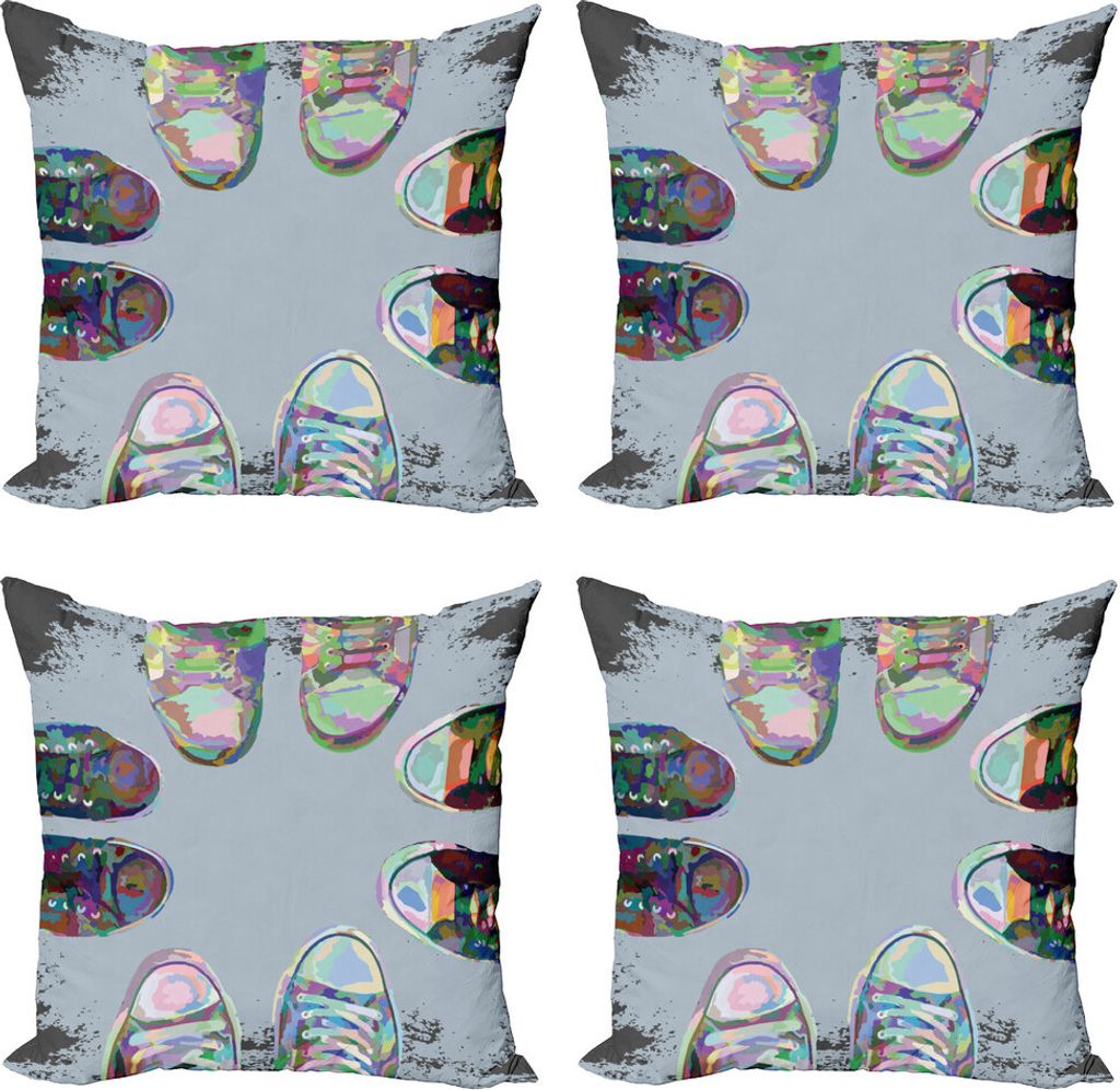 ABAKUHAUS Modern Kissenbezug Set (4 Stück), Freunde Schuhe in Strasse, Moderner Doppelseitiger Digitaldruck, 50 cm x 50 cm, Mehrfarbig