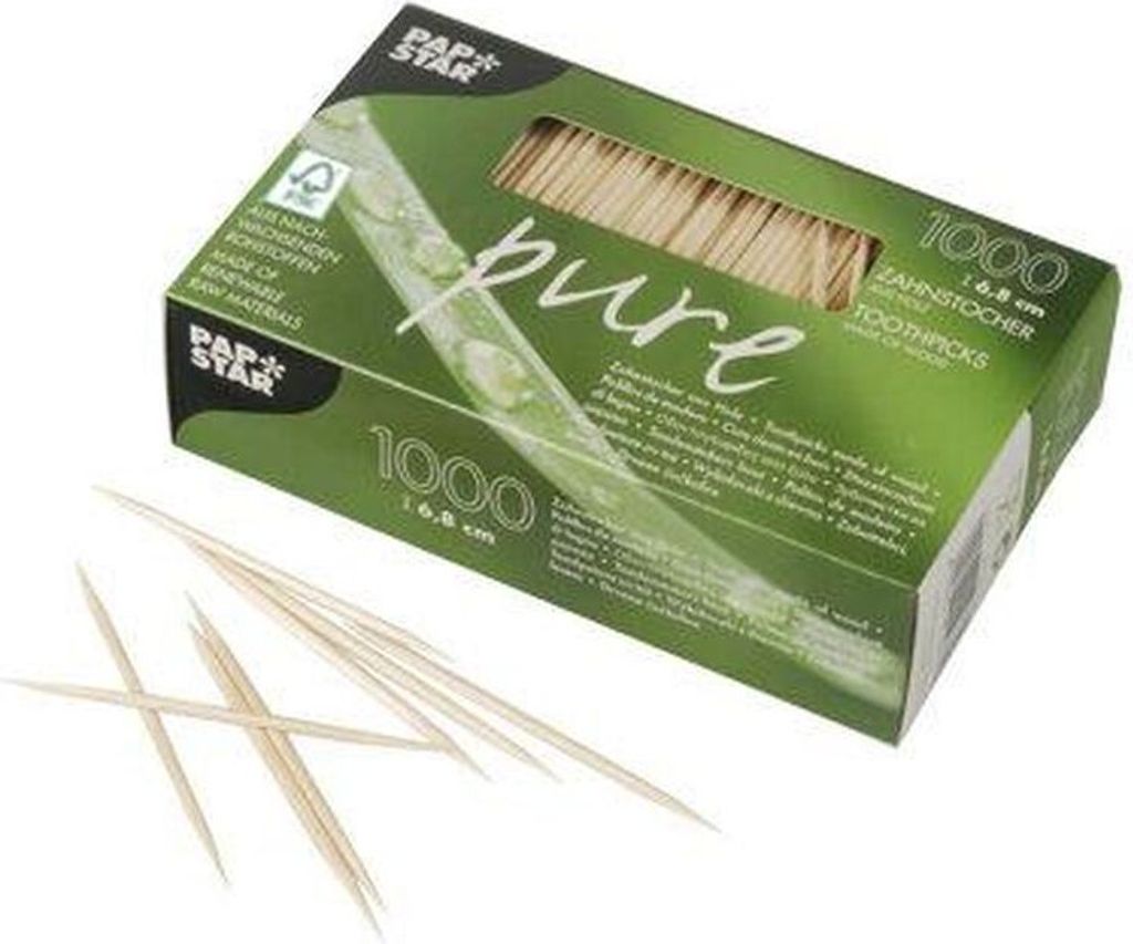 Papstar Zahnstocher, Holz "pure" rund 6,8 cm, 12 x 1000 Stück