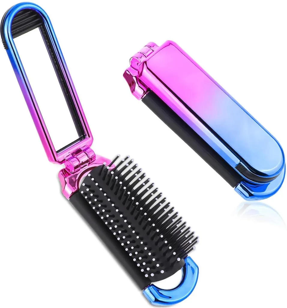 Brosse à cheveux de poche pliante avec miroir pour retouche express
