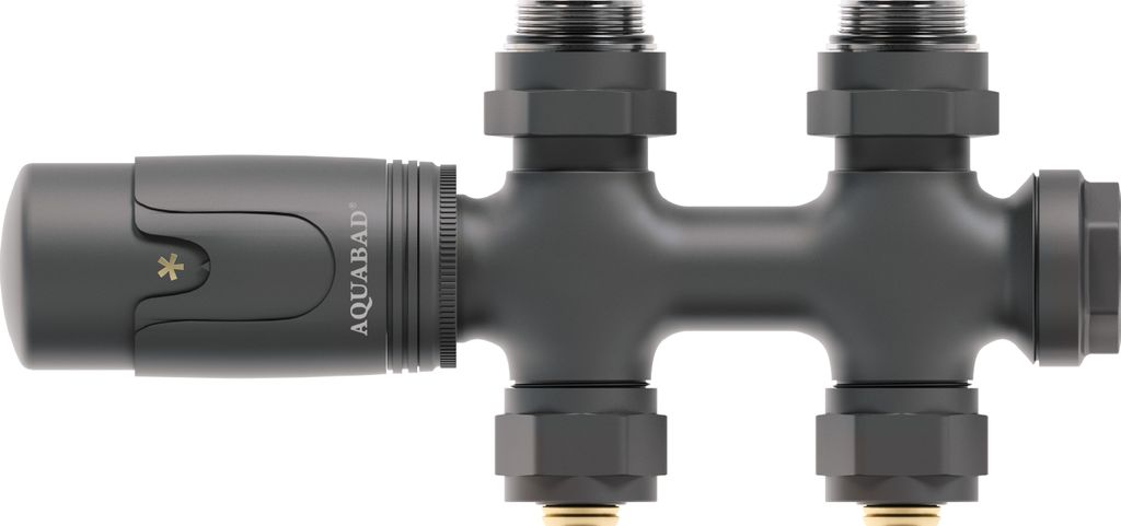 Aquabad Multiblock Heizkörperthermostat, Anthrazit, Durchgangsform + Adapter 15mm