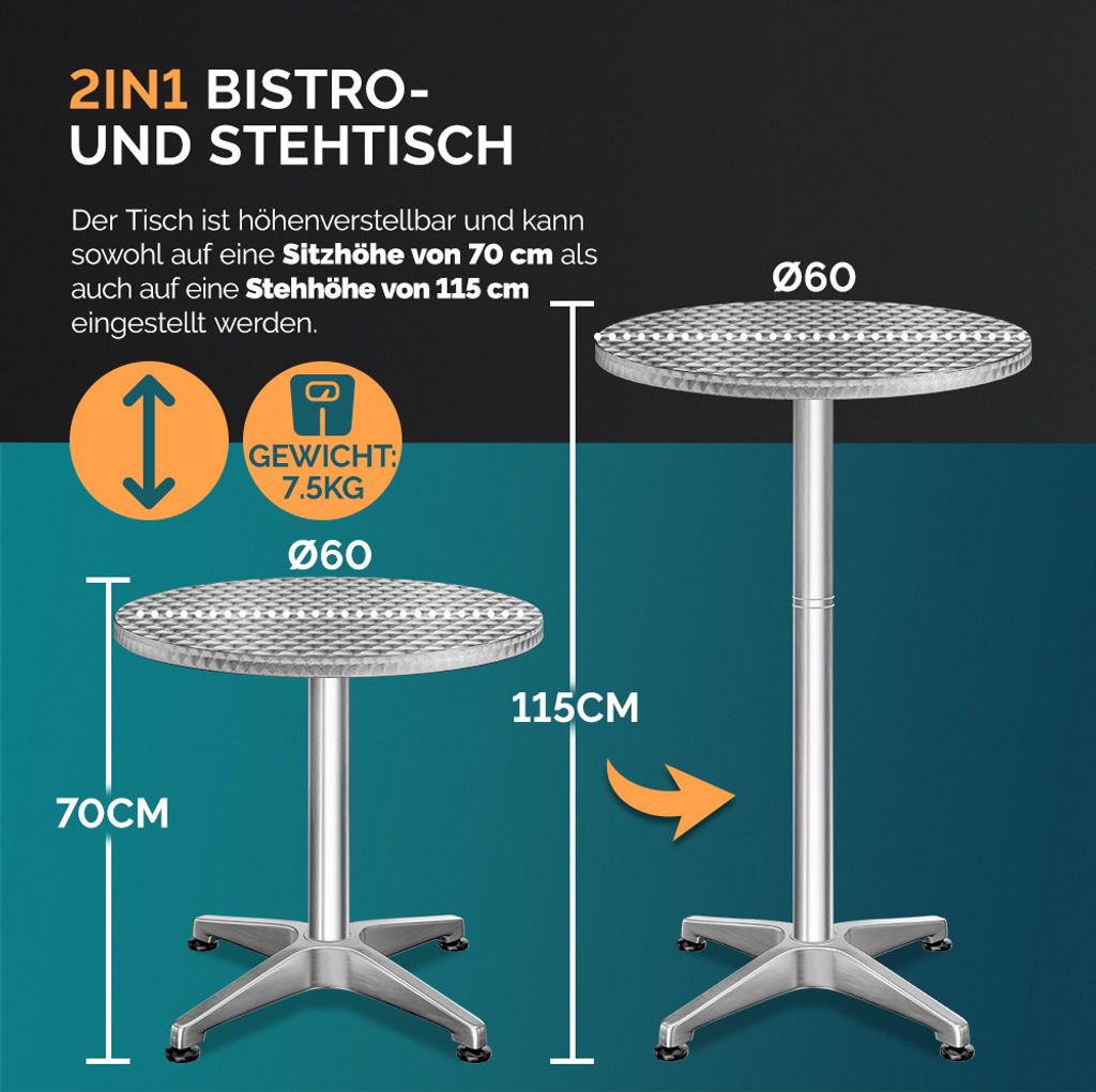 CASARIA® 2in1 Stehtisch Klappbar Höhenverstellbar 70 cm / Produktbild 4