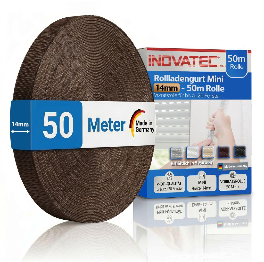 INOVATEC 50 m Rollladen Gurtband Mini 14 mm braun Produktbild 