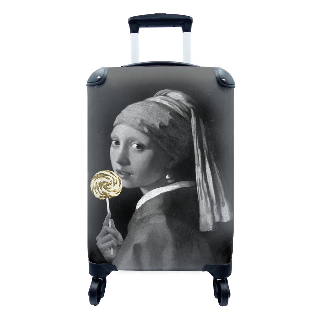 MuchoWow Koffer Handgepäck Trolley Rollkoffer Kleine Reisekoffer mit 4 Rollen - Mädchen mit einem Perlenohrring - Johannes Vermeer - Lollipop -...