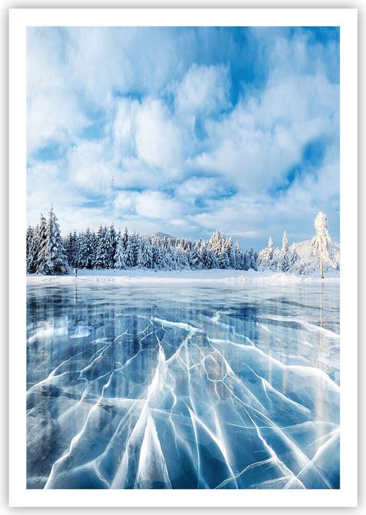 Poster - Poster ohne Rahmen - Wald Eis See - 70x100 cm - Wand Bild - Wanddeko - Wandbilder - Kunstposter - Wandposter - Bilder - Kunstdruck - Wandd...