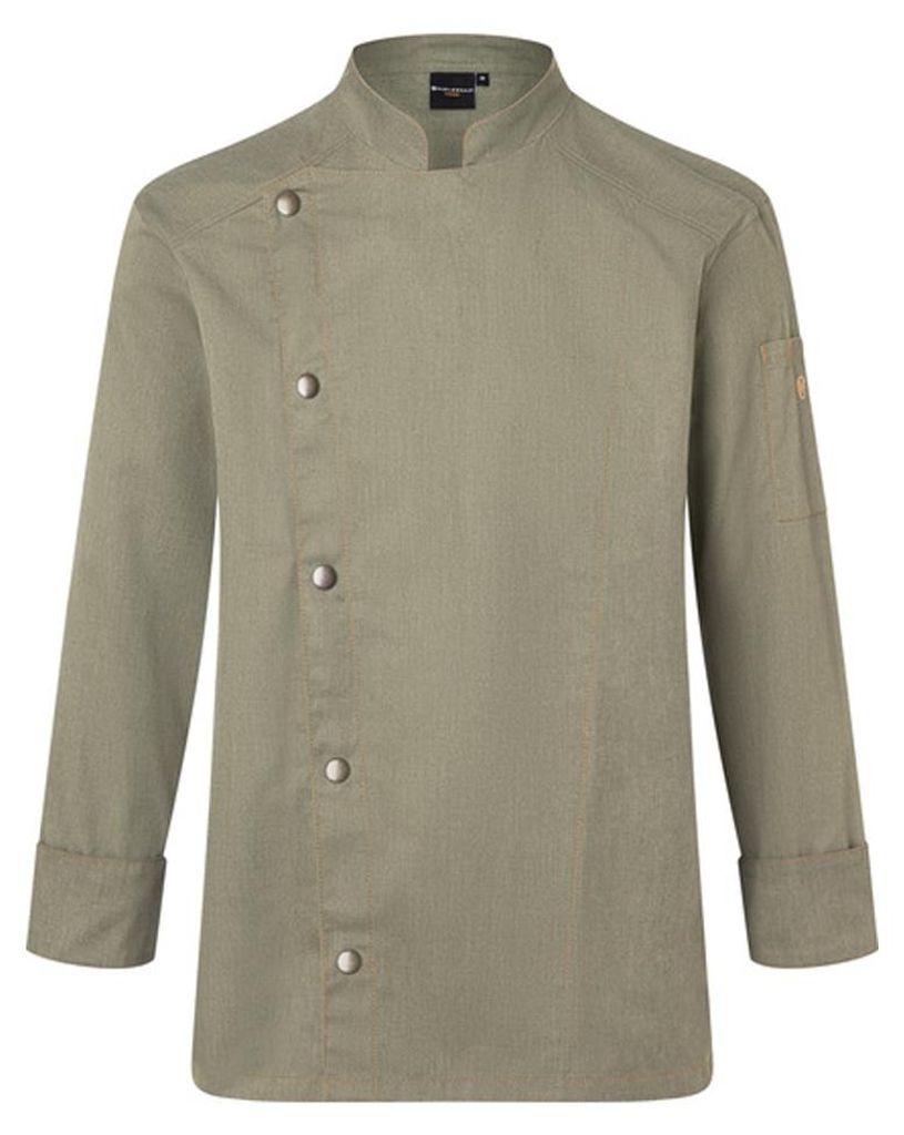 Karlowsky - Kochjacke für Herren/Damen Unisex, Jeans Style Naht LT6173 (70 cm) (Helles Moosgrün)