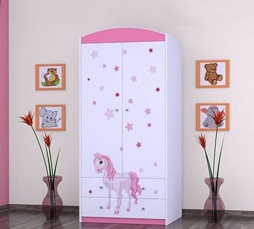 BDW Armoire, 2 portes, 2 tiroirs, penderie, 180x90 cm, rose Image du produit 