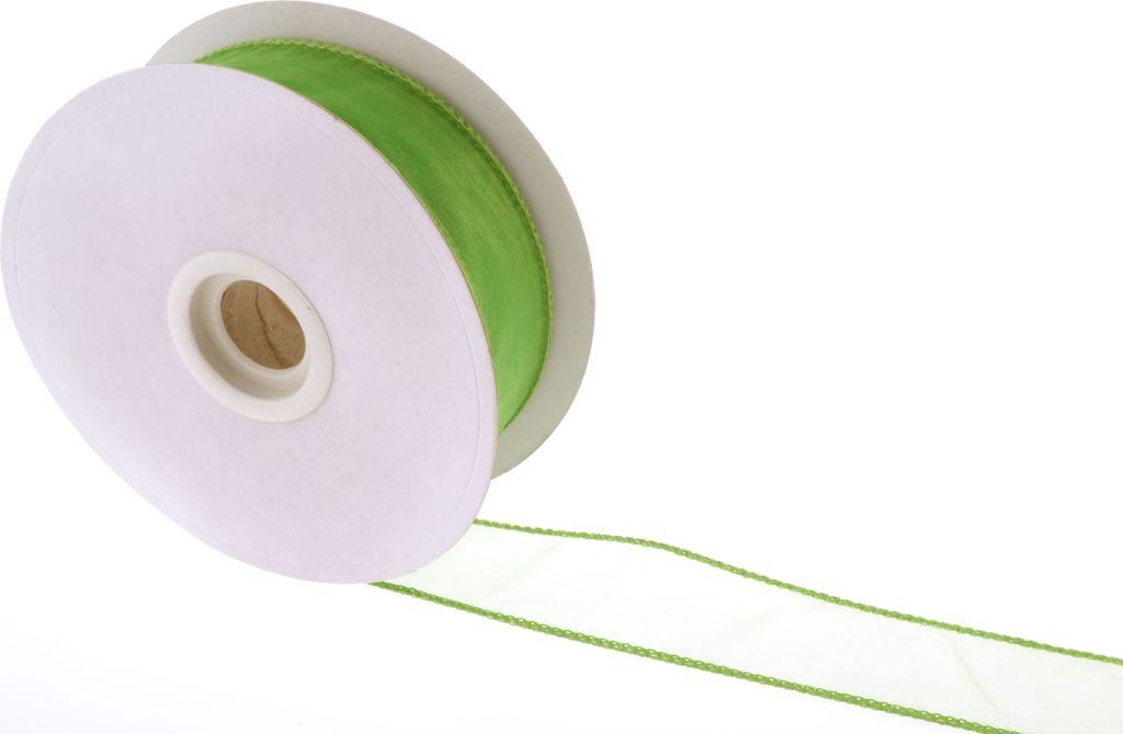 Organzaband 4 cm x 25 m Rand genäht, formbar - Organzabänder 4 cm Band grün