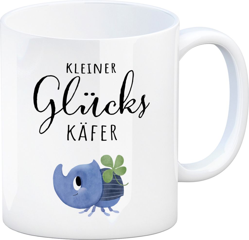Nashornkäfer mit Klee Kaffeebecher mit Spruch Kleiner Glückskäfer