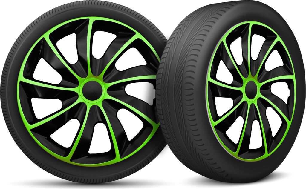 Auto Radkappen Radzierblenden 4er Set passend für alle Stahlfelgen - einstellbarer Sicherungsring - 14 Zoll - Schwarz Grün