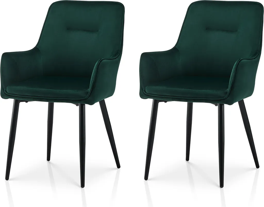 Lot de 2 chaises en velours vert et métal pour salle à manger chic