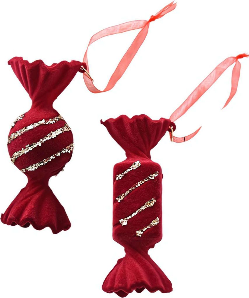 Weihnachtsschmuck, rot, beflockt, Zuckerstange, Rentier, Schleife, Schneeflocke, Hängedekoration für Baum, Heimdekoration, H