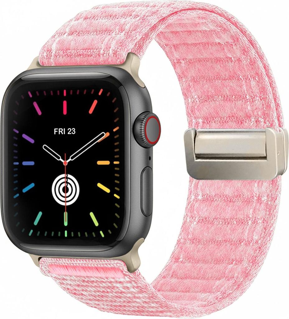 Smartwatch Armband für Apple Watch Series 7 45mm Nylon Textil Band Ersatzband Wechselband Magnetverschluss flexibel atmungsaktiv Rosa