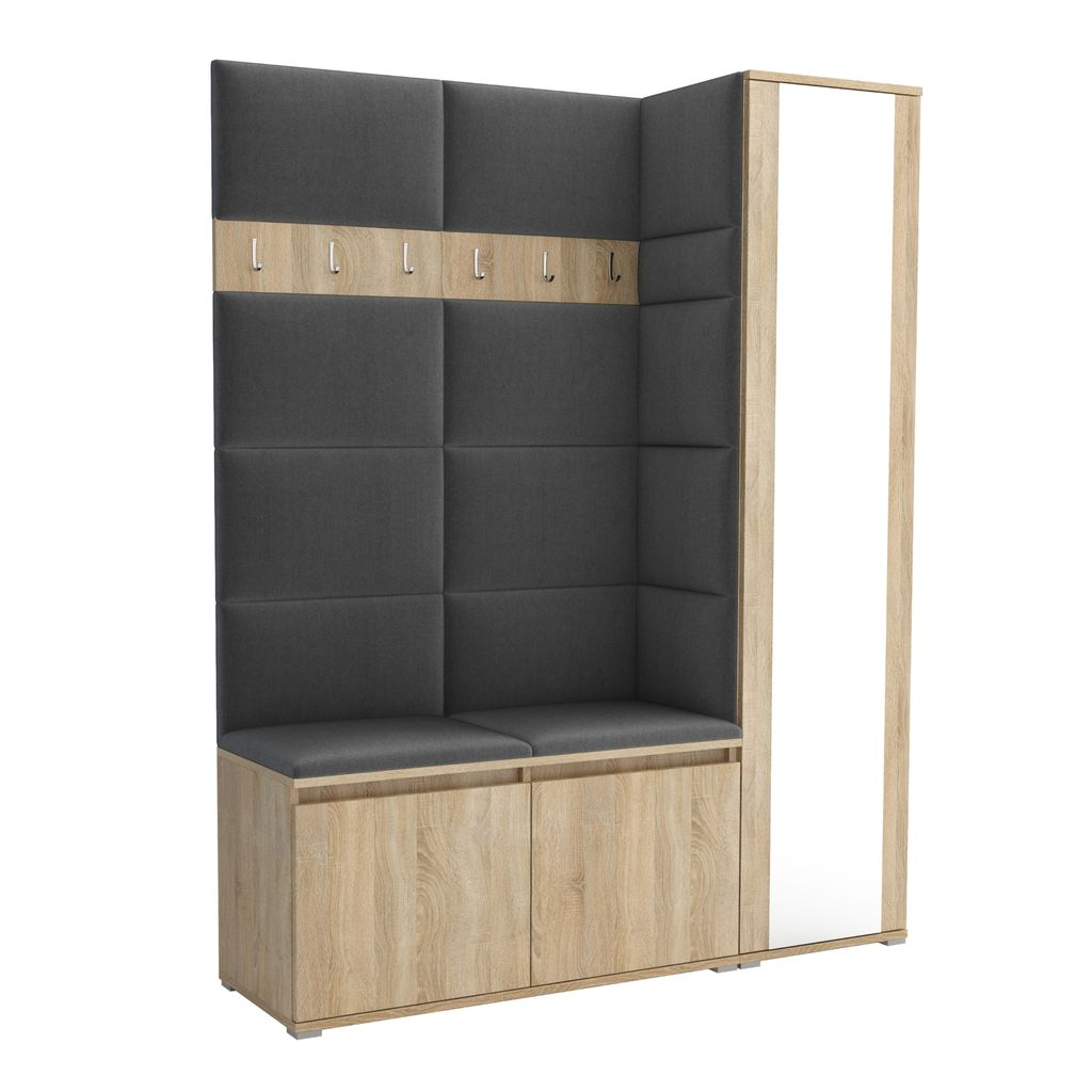 Garderobe LUTON 7 SONOMA 15 - Farbe: Sonomaholz, moderne Garderobe 40x145x186 cm, funktionelle Lösung für den Flur, Garderobe, Möbel für den Flur,