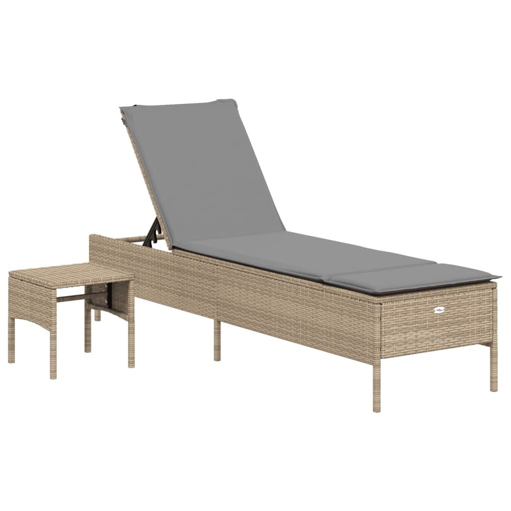 "im Sonderangebot"Liegestuhl/Relaxliege - Sonnenliege mit Tisch und Auflage Beige Poly Rattan - 198x55x39/50/62/75/88/97cm - 198x55x39/50/62/75/88/...