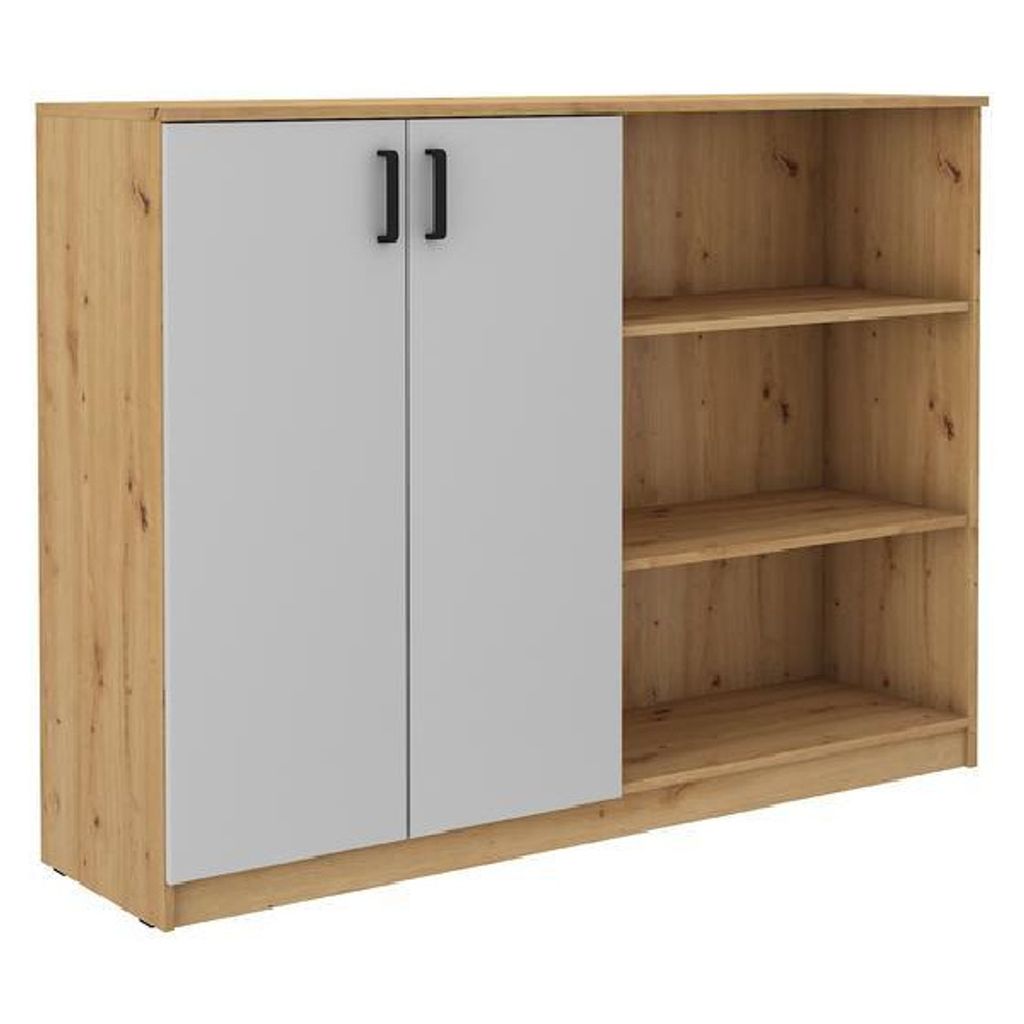 Hochschrank mit Regal MABAKA – Artisan Eiche/Grau