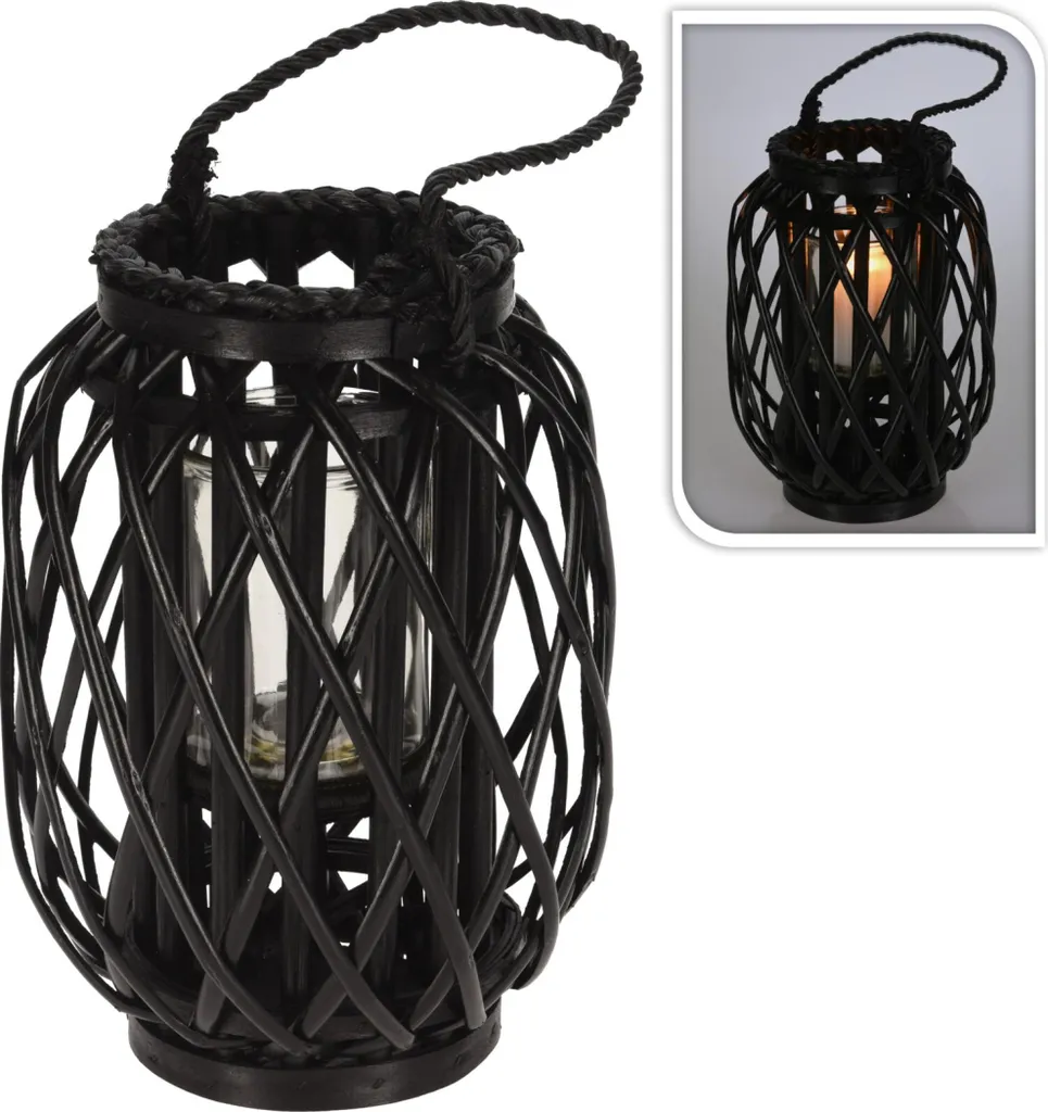 Lanterne décorative de jardin et salon en saule noir 30 cm Progarden