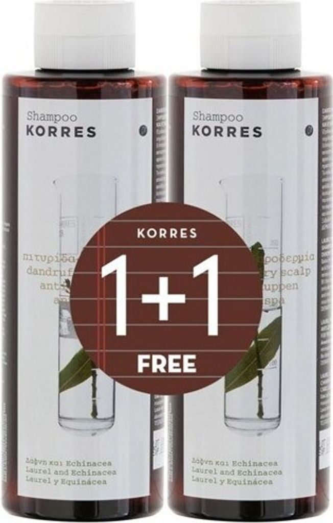 KORRES Lorbeer- und Echinacea-Shampoo für trockene Kopfhaut und Schuppen, 2 x 250 ml