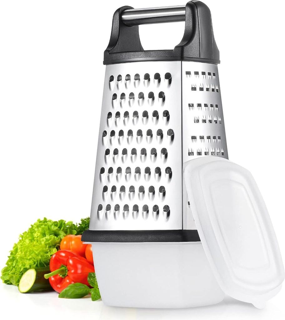 Vierkantreibe Edelstahl, Grater Kitchen, 4-seitige Reibe mit Beh?lter, Reibe fš¹r Gemš¹se, K?sereibe, Kš¹chenreibe, 4 unentbehrliche Kš¹che...