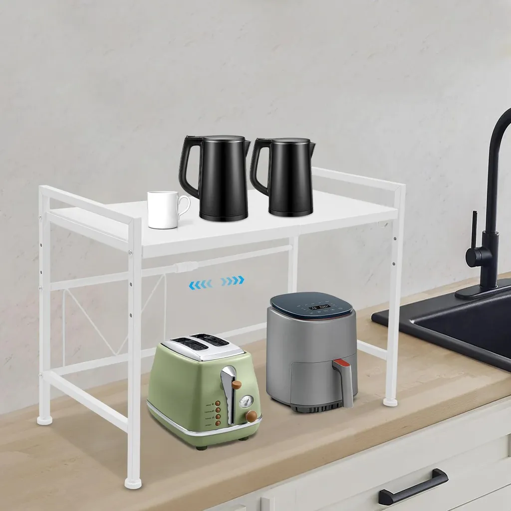 Support de Cuisine pour Micro-ondes Réglable à 2 Niveaux Blanc - 3