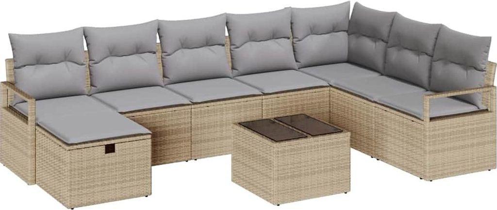 vidaXL Sofa Set mit Kissen mit Speicher Beige und Hellgrau Poly-Rattan