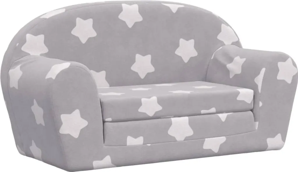 SYFAX™ Kids Sofa Bed 2-Seater Light Grey Stars Plush Washable